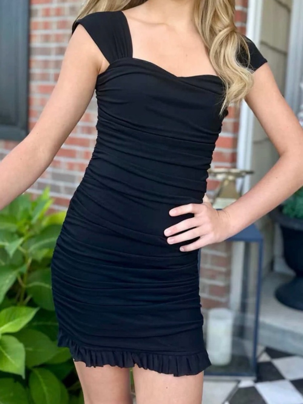 Katie J NYC Black Ruched Bodycon Prom Dress